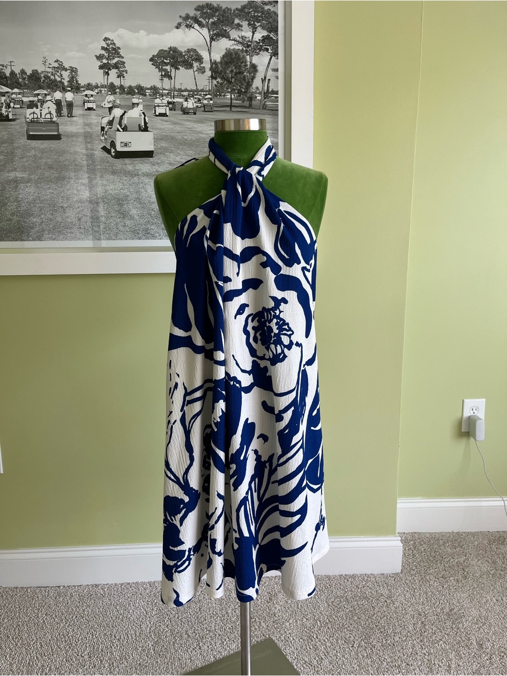 H&M Blue and White Floral Halter Mini Dress